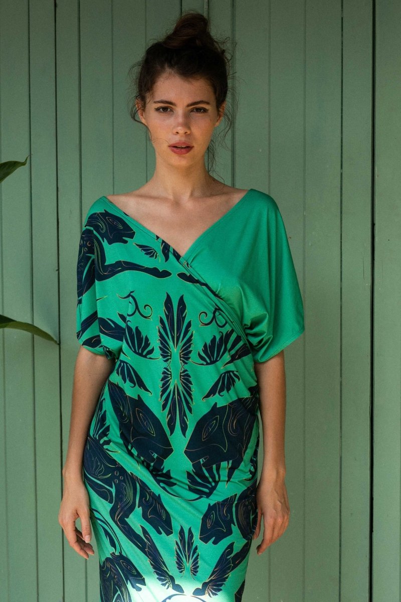 Kleid Katzen Grün Neon