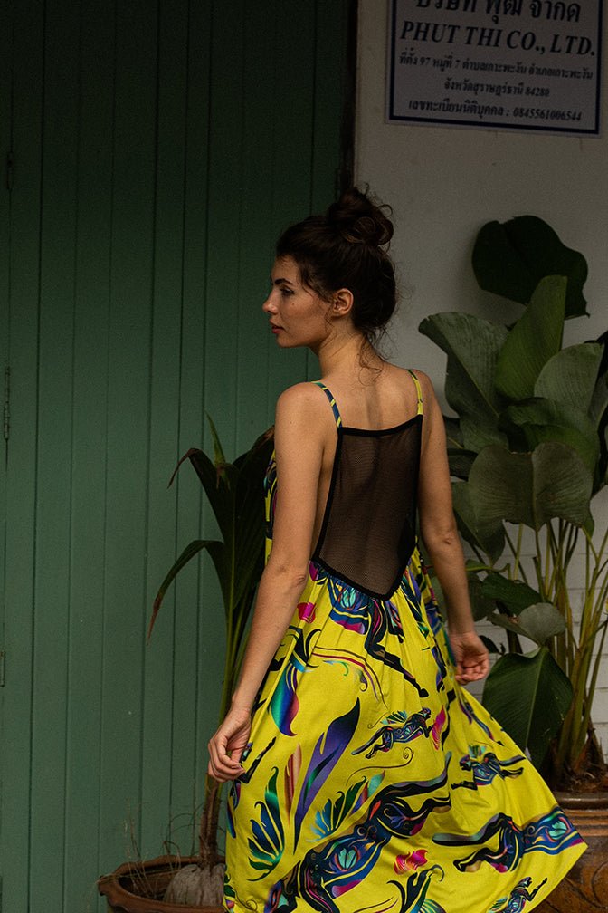 Vestido Cats Yellow con malla